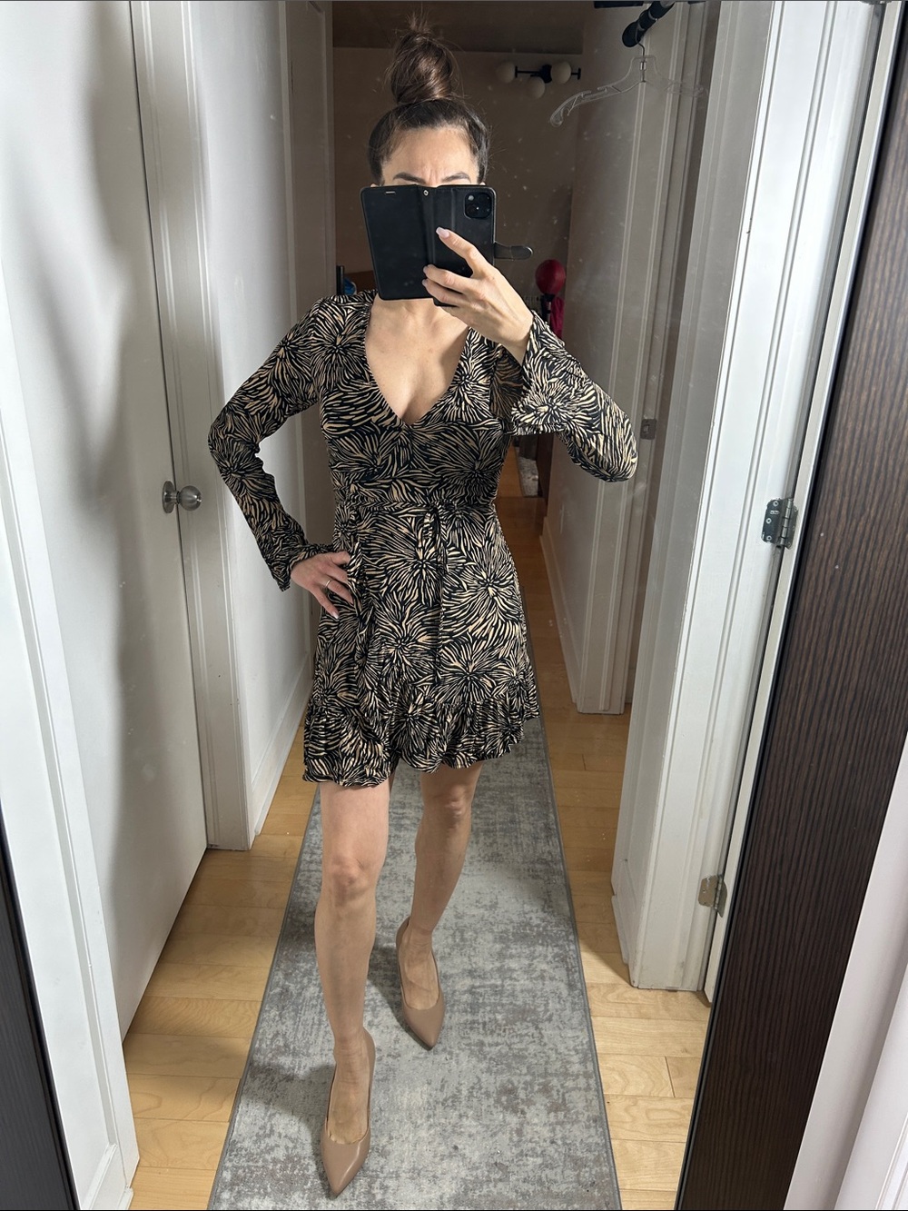 Dynamite Floral Abstract Wrap Dress Deep V Neck Midi